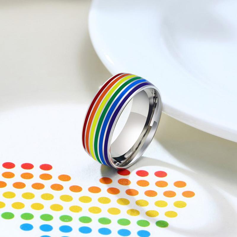 Эмалированное кольцо из нержавеющей стали с радужным ЛГБТ-кольцом для геев-лесбиянок