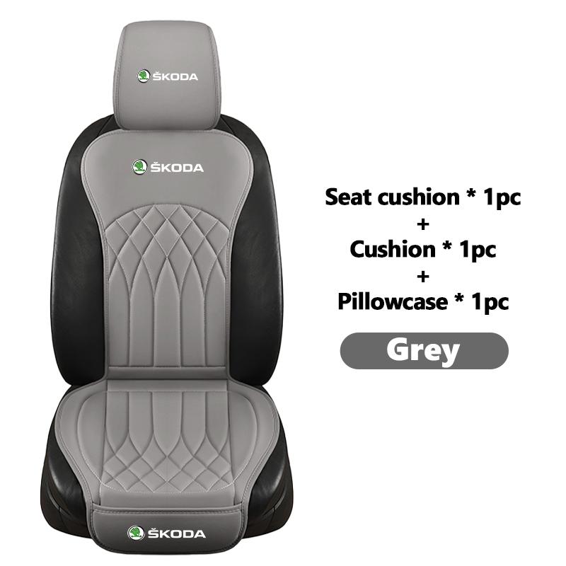 qjpmd2 For Skoda Leather Car Seat Cushion Breathable Headrest Seat Protect Mat Accessories S Kodiaq Octavia 2 3 Yeti Karoq Rapid Fabia