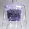 Leqoel Sexy Mesh Out Backless Tank Hollow Summer Rhinestones Tops New Fashion Party See Through Fishnet Crop  for Women