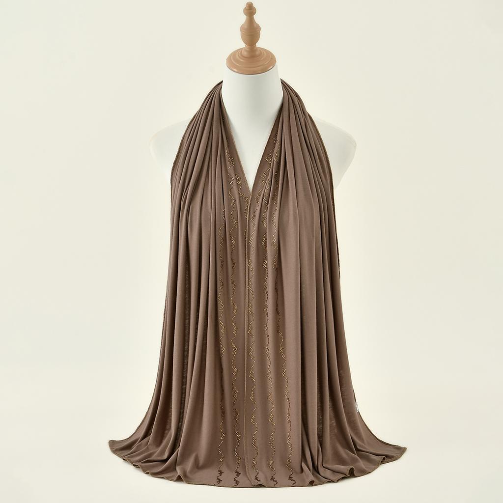 Мусульманский трикотажный хиджаб шарф с мерцающей отделкой из страз головной платок женский премиальный хлопковый трикотажный шаль роскошный дизайн тюрбан однотонные обертывания