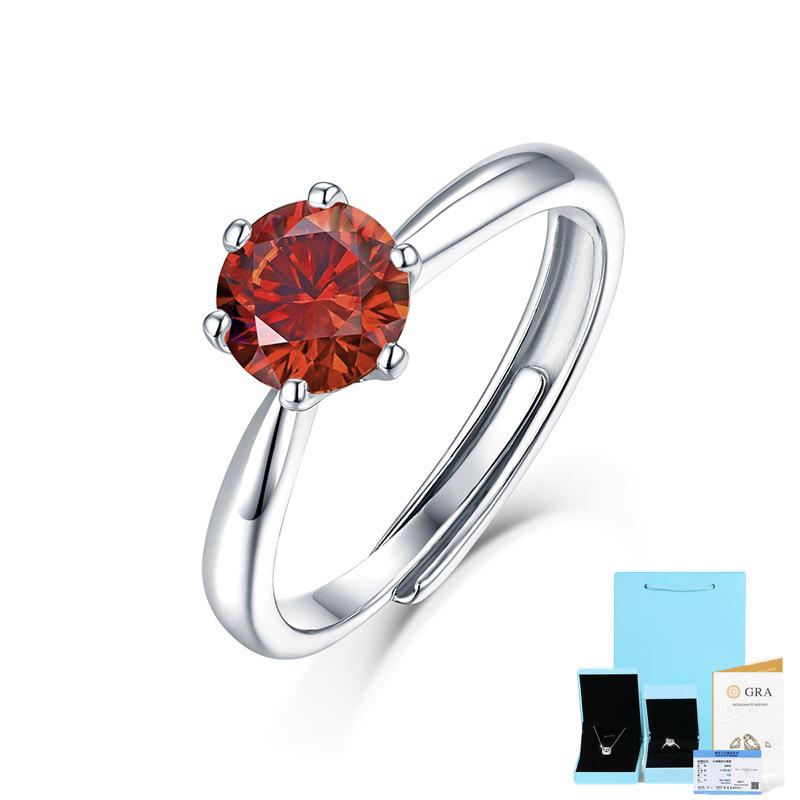 Bague Ringen S925 Silver Six Claws Set With 1ct Color Moissanite Women's Simple Fashion Can Open Adjustable Ring