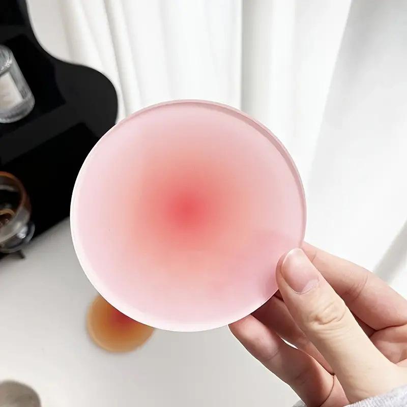 1/4Pcs Gradient Acrylic Round Coaster Sunset Gradient Heat Coffee Cup Pad Hot Drink Round Mug Mats Kitchen Dining Table Decor