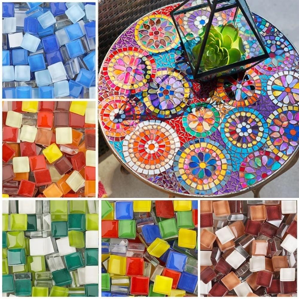 100/140PCS Square Shape Mosaic Craft Supplies Crystal Grain Glass Mosaic Art Tiles Wall Decorating