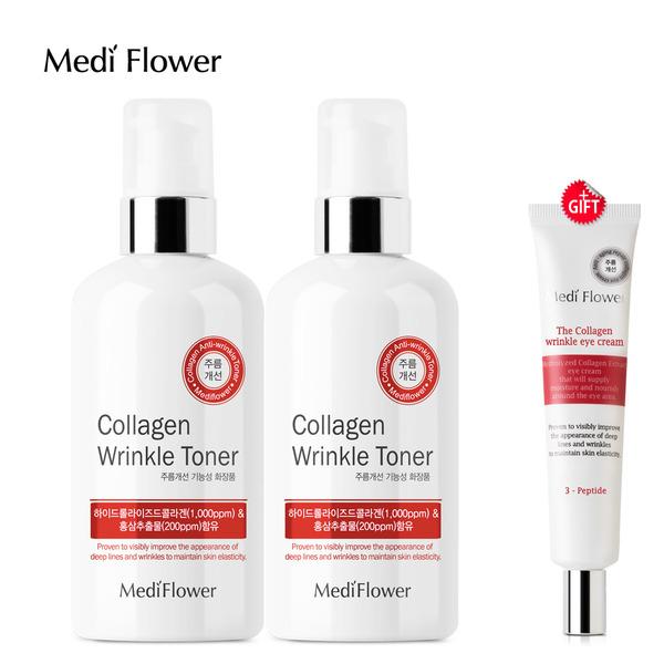 Medi Flower Collagen Wrinkle Improvement Skin 250mlx2 + The Collagen Eye Cream 40ml