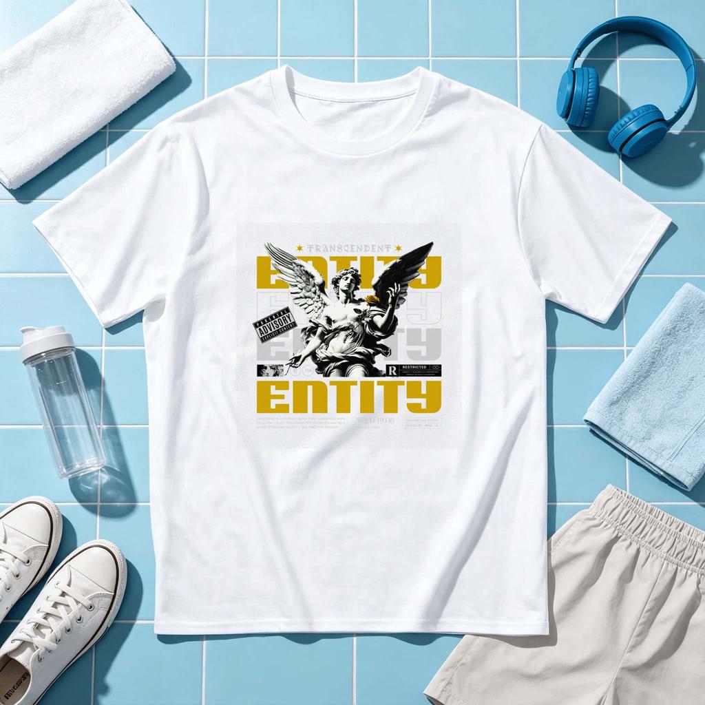 Angel Statue Holding Cash Streetwear Graphic Design Comfortable Stretch Casual Workout Shirt