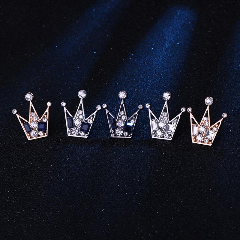 Crystal Men Brooch Pin Crown Fashion Collar Pins Suit Lapel Wedding Gift Jewelry Cross Chain