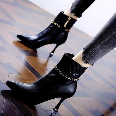 Новые женские ботинки, ботильоны из искусственной кожи, женские ботинки на молнии, высокие каблуки, осенне-зимние ботинки, женская обувь, белые, черные