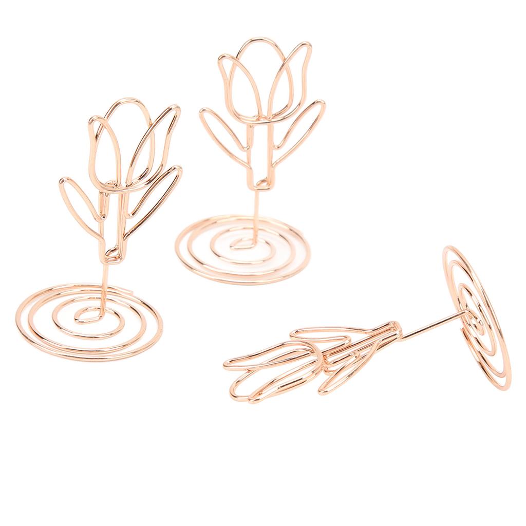 20pcs Place Card Holder Tulip Shape Exquisite Rose Gold Table Number Holders Table Card Holders Photo Holder for