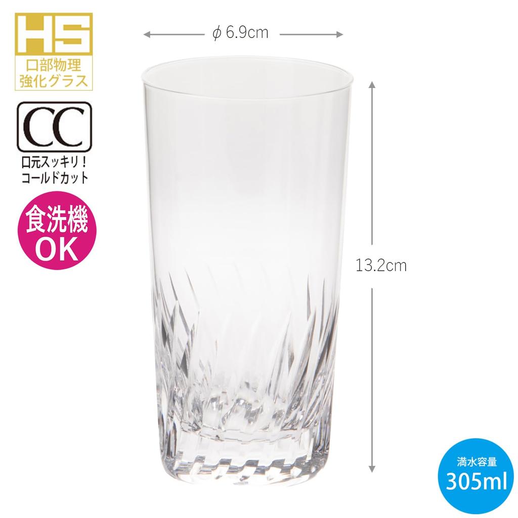 Стакан Toyo Sasaki Glass Knack Feather HS 10, 305 мл, набор из 6 шт. Сделано в Японии, можно мыть в посудомоечной машине, небьющийся стеклянный стакан, пивной бокал Highball