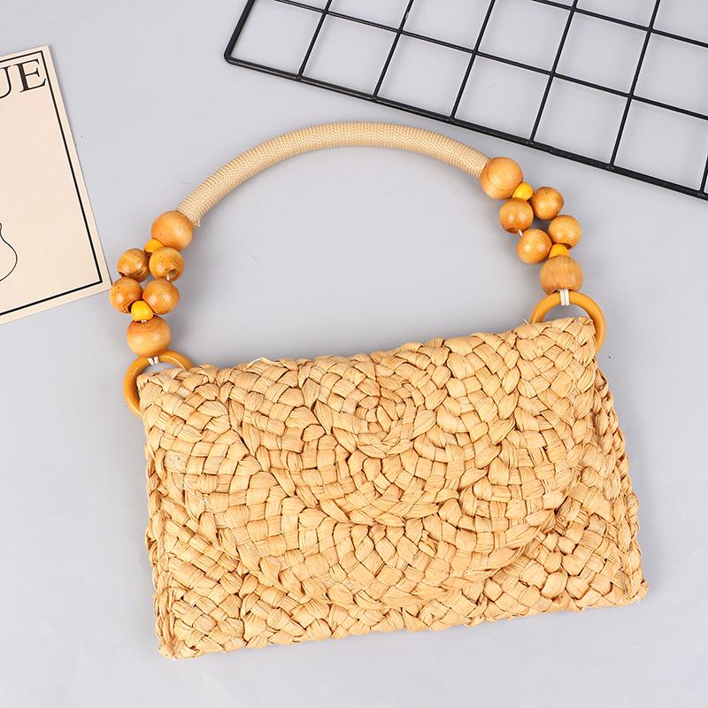 Women Wooden Bead Rope Bag Strap Wooden Handle Rope Beads Handbag Shoulder Belt Diy Replacement Bag Accessories