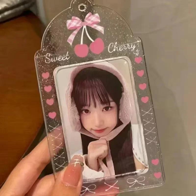 Original Design Summer Cheery Smoothie PVC Picture Frames with Chain Cute Ice Cream Photocard Holder for 3 Inch Kpop Card 2025