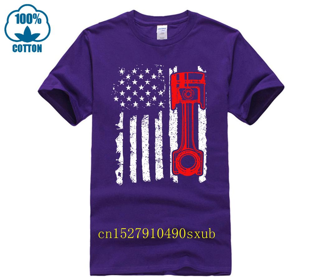 Brand Men Shirt Distressed Vintage American Flag Piston Muscle Car T Shirt