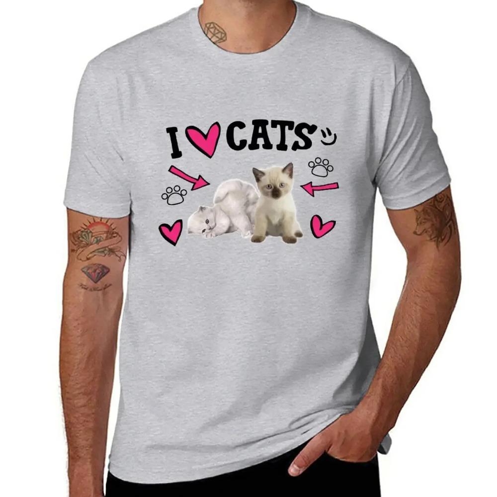 I Love Cats Cute Design T-Shirt Tops Shirts Graphic Tees Big and Tall T Shirts for Men