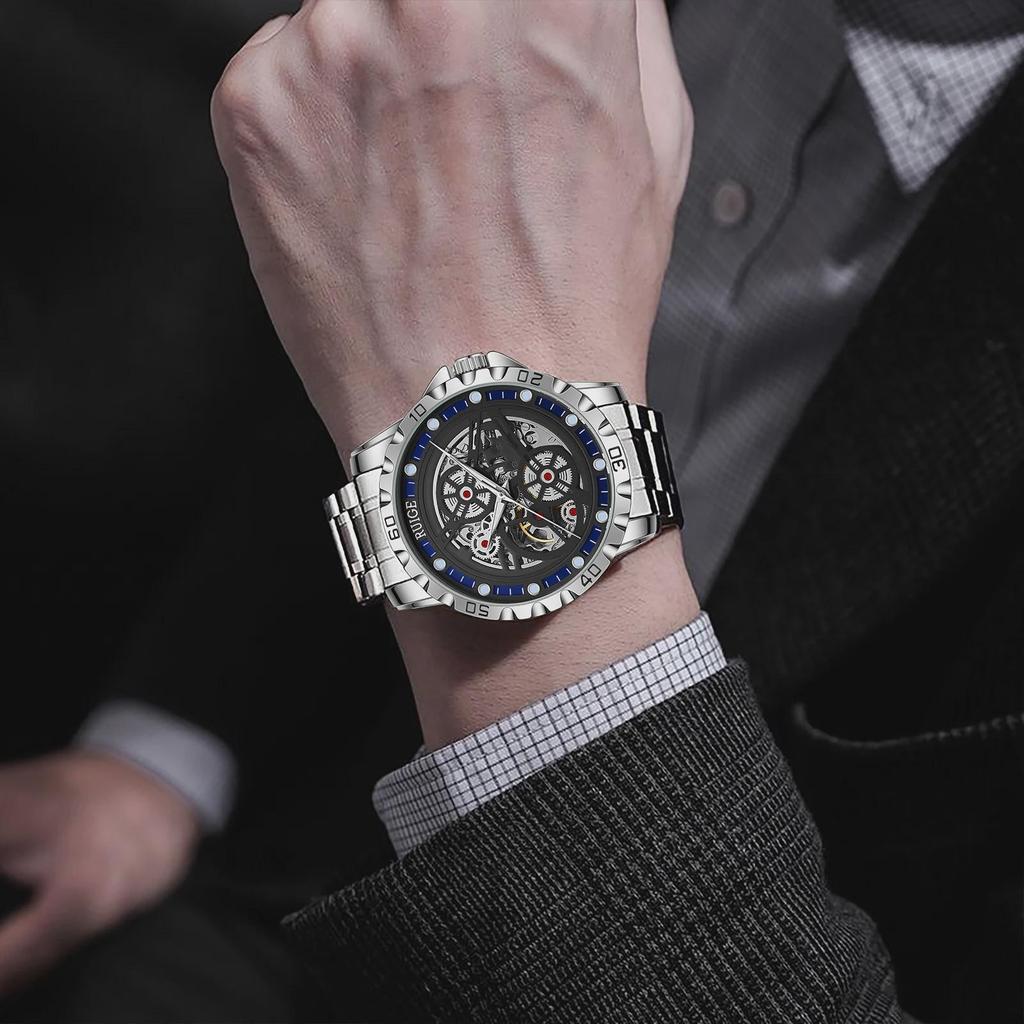 Мужские полностью автоматические механические часы с полым циферблатом, мужские светящиеся водонепроницаемые роскошные модные часы-скелетоны из нержавеющей стали