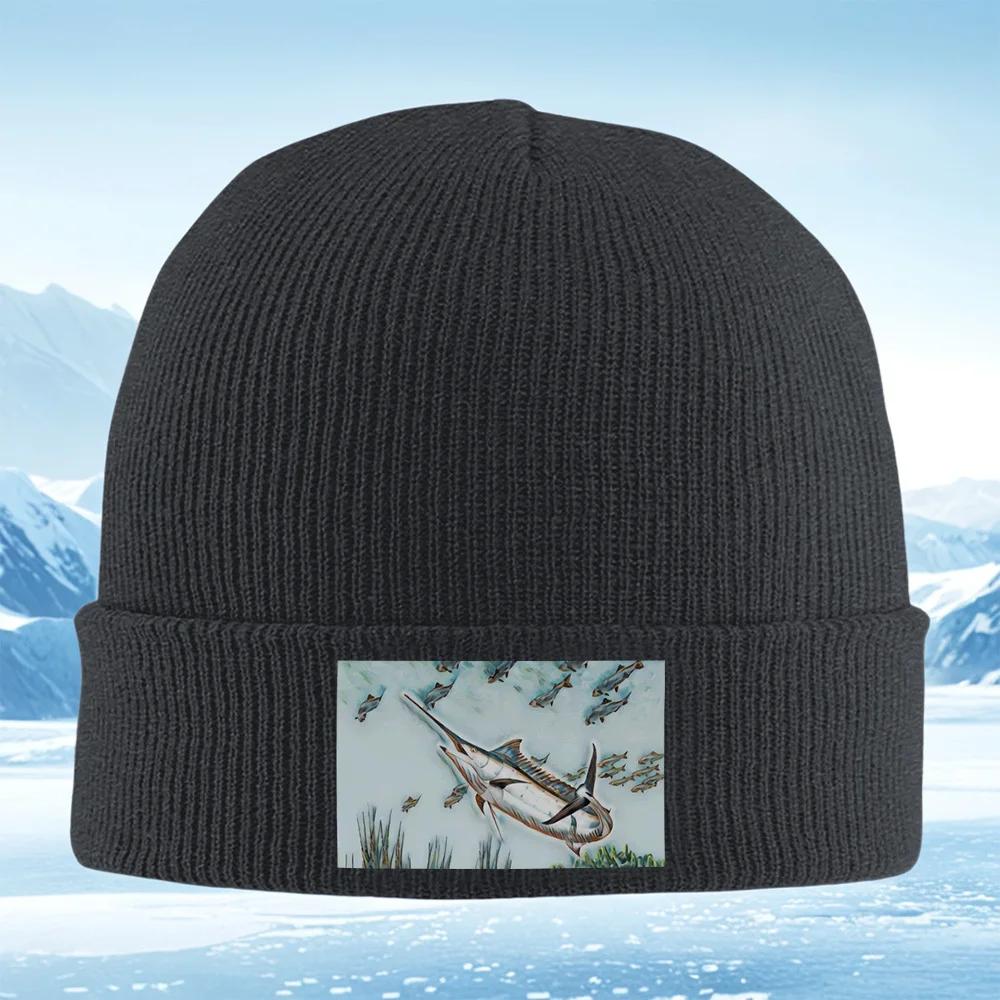 New Marlin hunting small fishes underwater. Men Women Unisex Knitted Hat Beanie Outdoor C