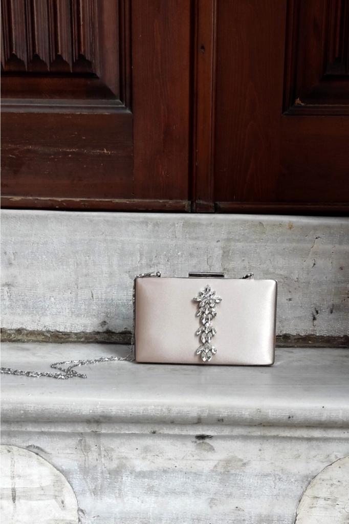 Women's Stylish and Useful Evening Dress Bag Silver Satin Star Stone Accessory Evening Dress Slim Model Women's Bag