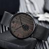 Hannah Martin Men's Quartz Watches Fashion Ultra Thin Watches Simple Men Business Mesh Belt Quartz Watch Male Wristwatches Cherry Ebony Walnut Wood
