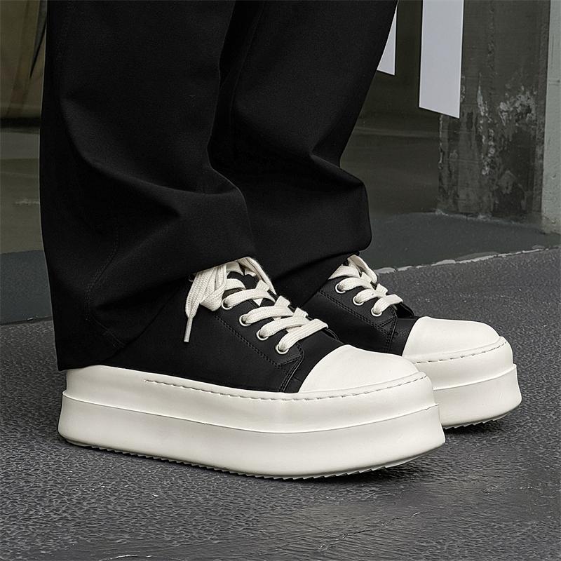 Британский СтильБренд Мужские Уличные Повседневные Кожаные Кроссовки на Толстой Подошве Роскошная Натуральная Кожа Ручной Работы Дизайнерская Вулканизированная Обувь