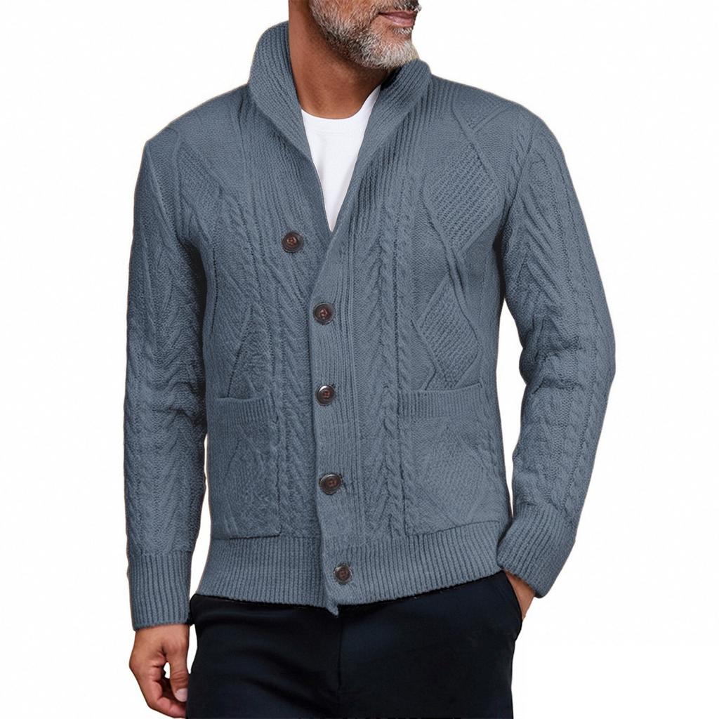 Men's Solid-Color Slim-Fit Thickened Cable-Knit New Cardigan Coat