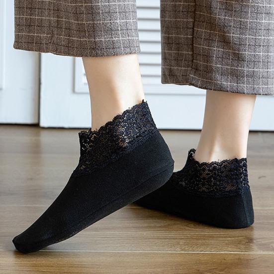Women Socks Lace Trim Decorative Non-Fading Winter Thermal Women Warm Floor Socks Home Supplies