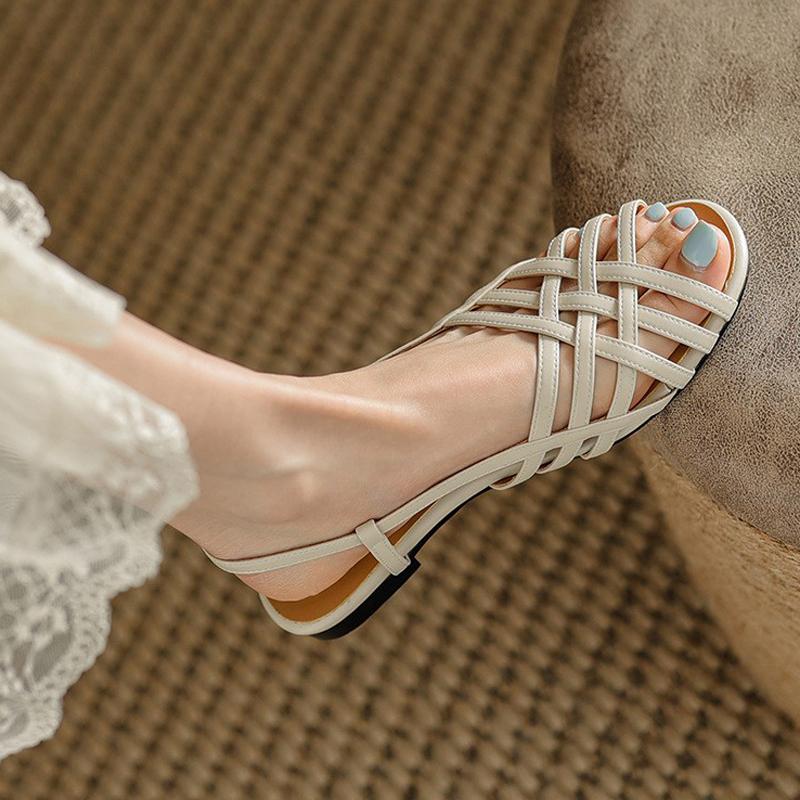 Сандалии женские римские 2024 летние туфли из искусственной кожи с узкими ремешками гладиаторские пляжные сандалии с открытым носком повседневные плоские сандалии