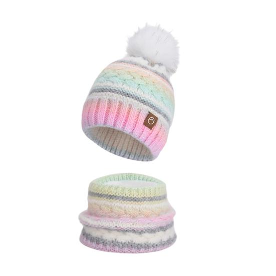 2Pcs/Set Winter Hat Scarf Set Thickened Velvet Lining Colorful Versatile Elastic Fit Knitting Hat Neck Warmer Set