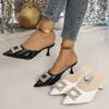 Fashion Stone Pattern Baotou Stiletto Slippers Women's Summer New Pointed Toe Shallow Mouth Crystal Square Buckle Non-slip High Heels