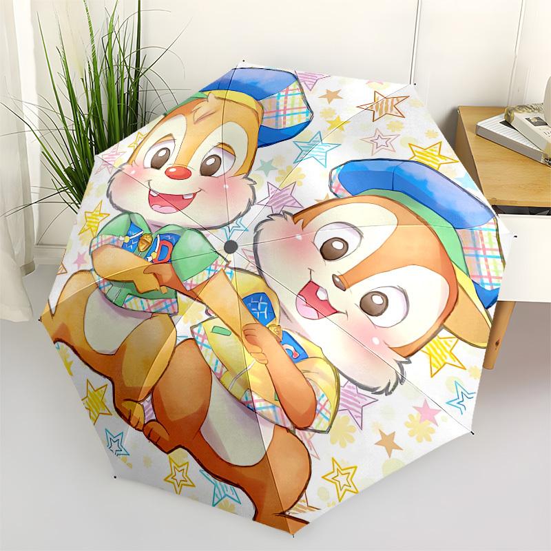 Chip and Dale Themed Automatic Opening and Closing Umbrella, Brightly Colored 8-rib Portable Umbrella, Suitable for Men and Women, A Perfect Gift for