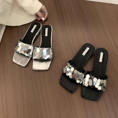 Модная французская женская обувь на толстой подошве 2025 лето новая с квадратным носком балетки модные универсальные женские тапочки простые женские сандалии