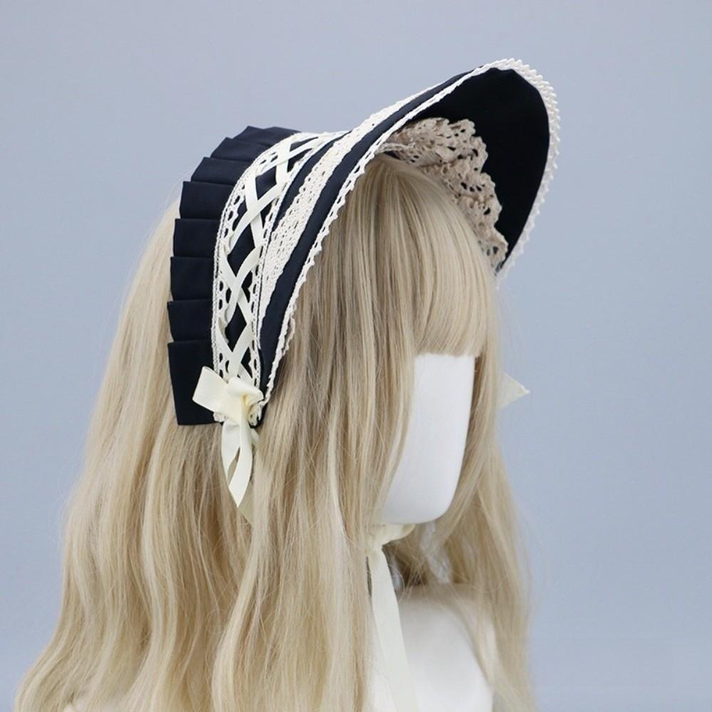 Ruffle Lolita Bonnet Cap Pastorale Style Lace Hat Victorian Headpiece  Halloween Costume