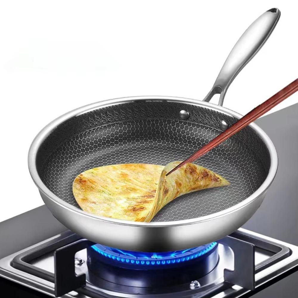Stainless Steel Frying Pan Non-coated Steak Cooking Pot Durable NonStick Pan Gas Induction Cooker