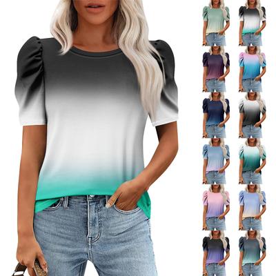 Женские повседневные топы с коротким рукавом и круглым вырезом с принтом, туники, рубашки, летняя одежда