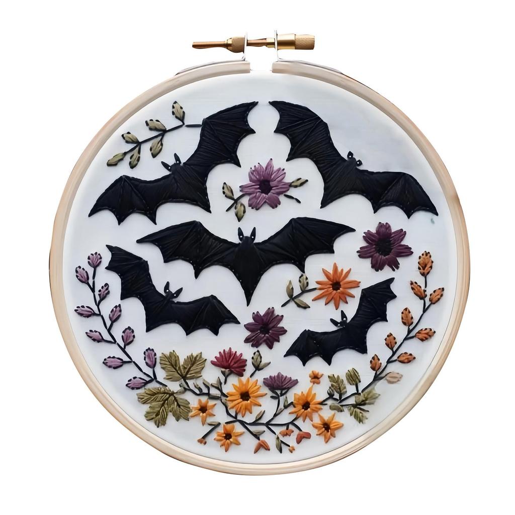 Floral Witch Hat Embroidery Kit Halloween Cross Material Set With Flower Pumpkin Patterns, DIY Hand Needlepoint Embroidery Craft Kit For Beginn