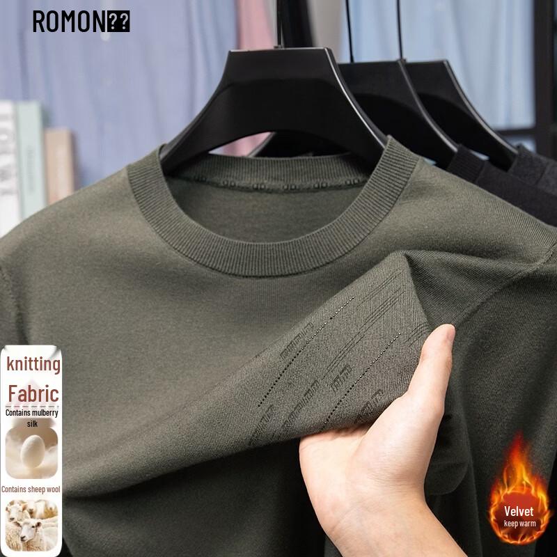 ROMON Men's Machine-Washable Silk-Blend Crew Neck Knit Sweater