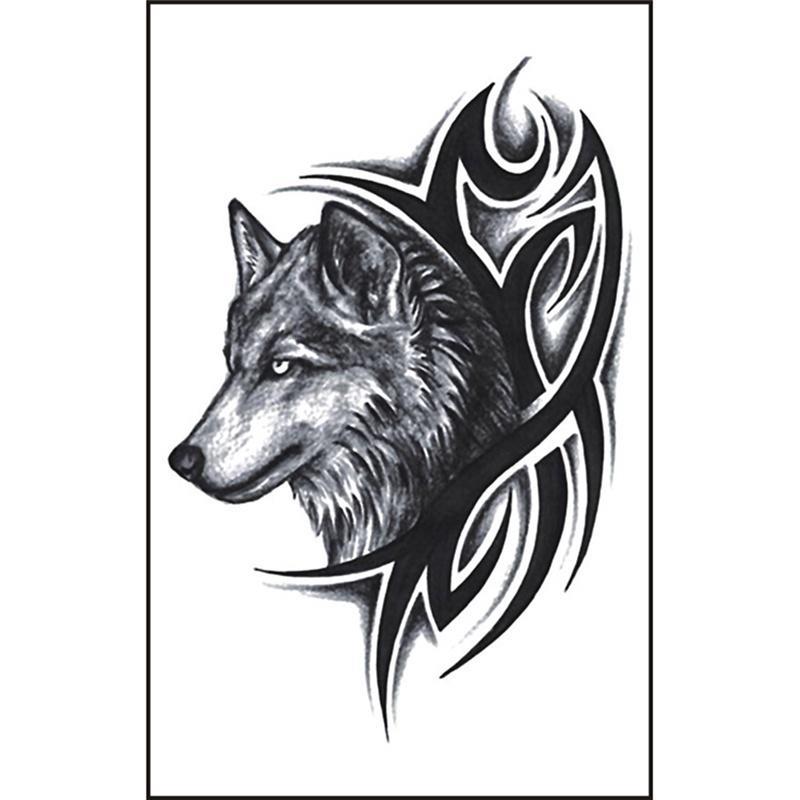 1pc Wolf Head Pattern Removable Temporary Tattoo Stickers For Women Men Body Waist Waterproof Fake Month Arm Tatto Body Art