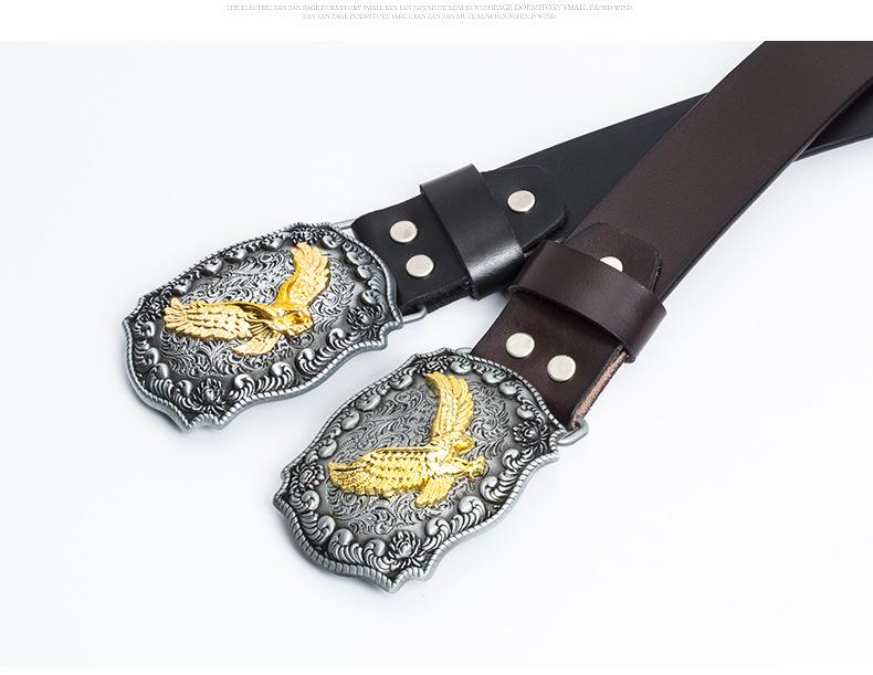 Vintage Cowhide Leather Eagle Belt - Western Cowboy Style for Youth & Stylish Guys