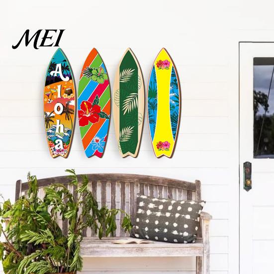 Tropical Beach Vibes Decor Hawaiian Surfboard Wall Art, Wooden Sign, Summer Aloha Theme Hanging Plaque for Living Room Kids Room, Coastal Ocean Themed