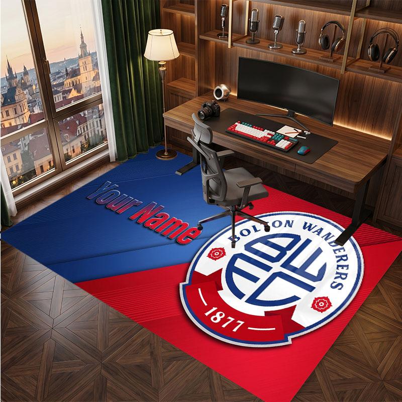 Bolton Wanderers FC Custom Crystal Velvet Rug, Personalized Name Text Print, Football Logo Soft Non‑Slip Floor Mat Home Decor Gift