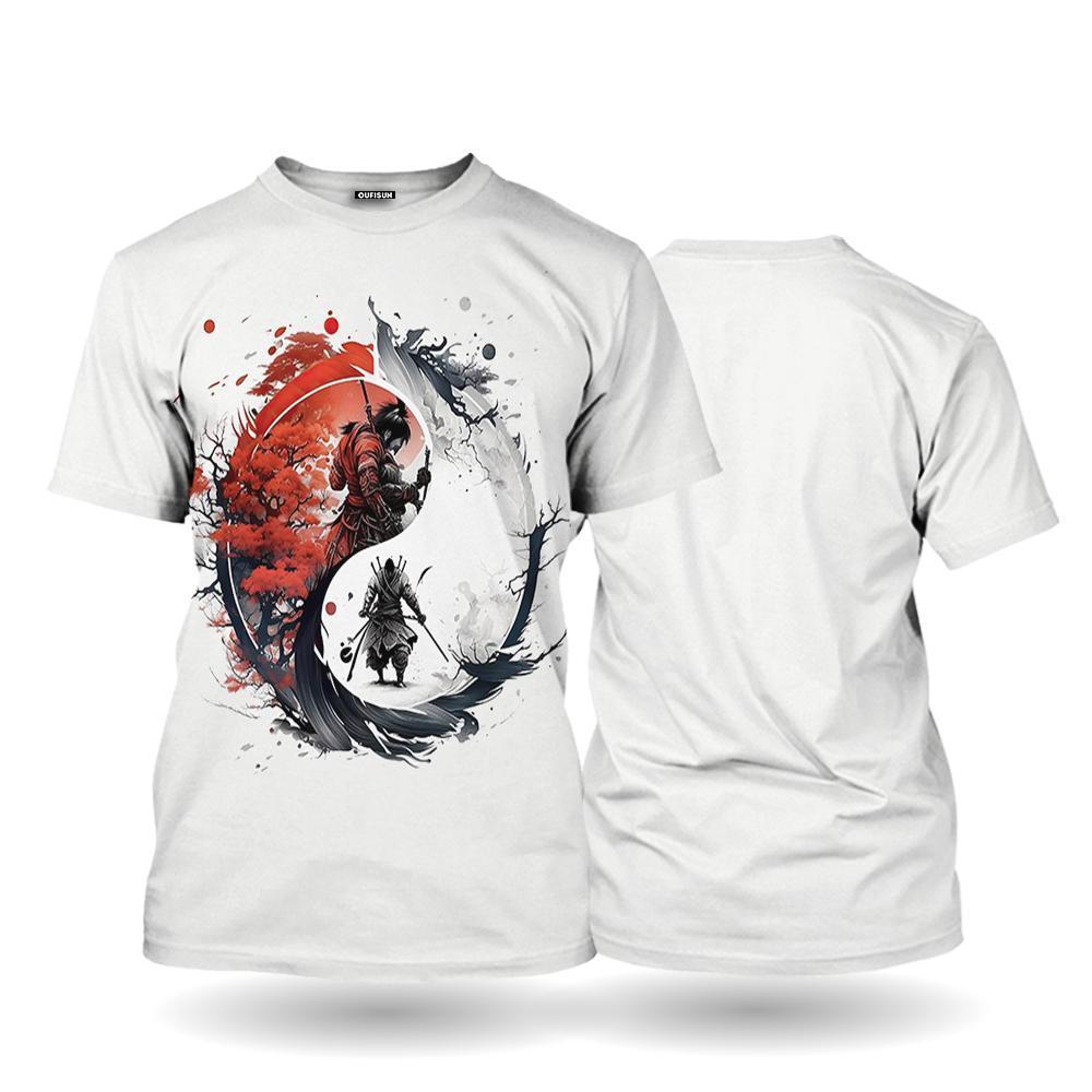 Японская футболка самурая с 3D принтом в японском стиле, топы с короткими рукавами, футболки, повседневная мужская футболка в стиле ретро, ​​винтажная мужская одежда большого размера