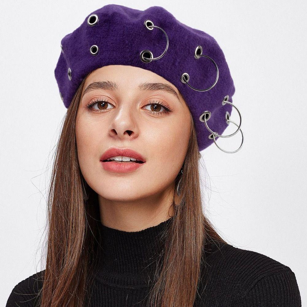 Thickened Iron Rings Beret Solid Color Painter Cap Ladies Beret Caps Winter Season