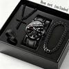 Elegant 4pcs Men's Business Quartz Watch & Fashion Accessory Set -Watch for Men Necklace Men's Bracelet Men's Ring Elegant