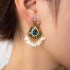 European & American Exotic Style Jewelry Set: Bohemian Clavicle Necklace with Pearls and Tassel Earrings Inlaid with Zircon Diamonds.