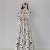 Spring 2024 Women's Floral Long-Sleeve Slim Waist Maxi Dress