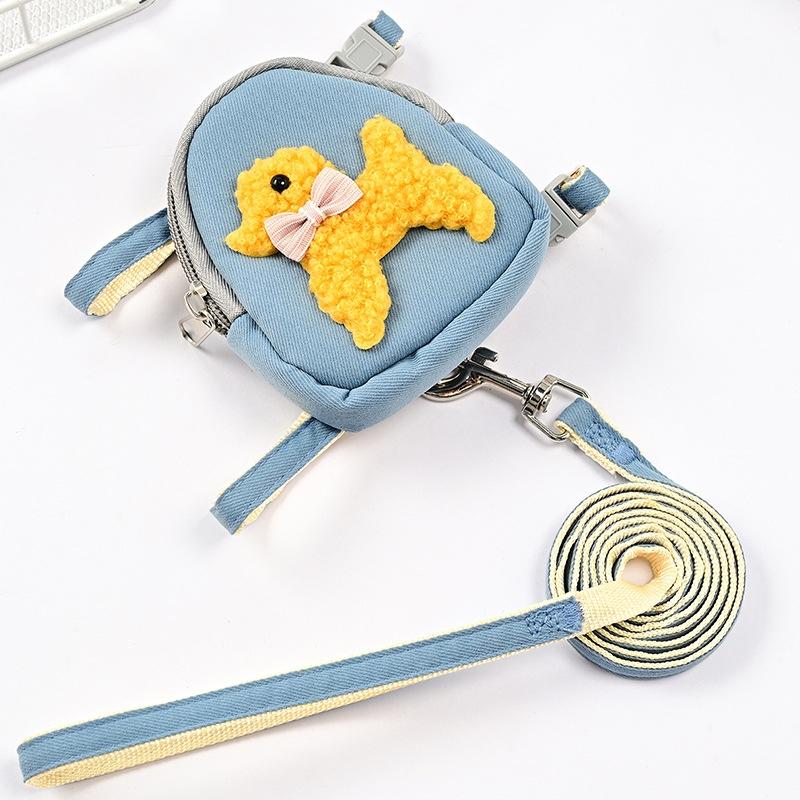Adjustable Pet Vest-style Chest Saddle Bag Cartoon Rope Traction Dog Travel Supplies Backpack Harness Set