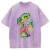 Green Mushroom Print Must-Have Women's T-Shirt Oversized Washed Fabric Couple Half-Sleeve Funny Niche Design Top