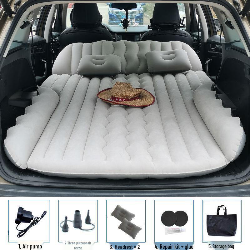 Универсальный надувной матрас для автомобиля - Портативная складная флокированная кровать для заднего сиденья, внедорожника и багажника седана