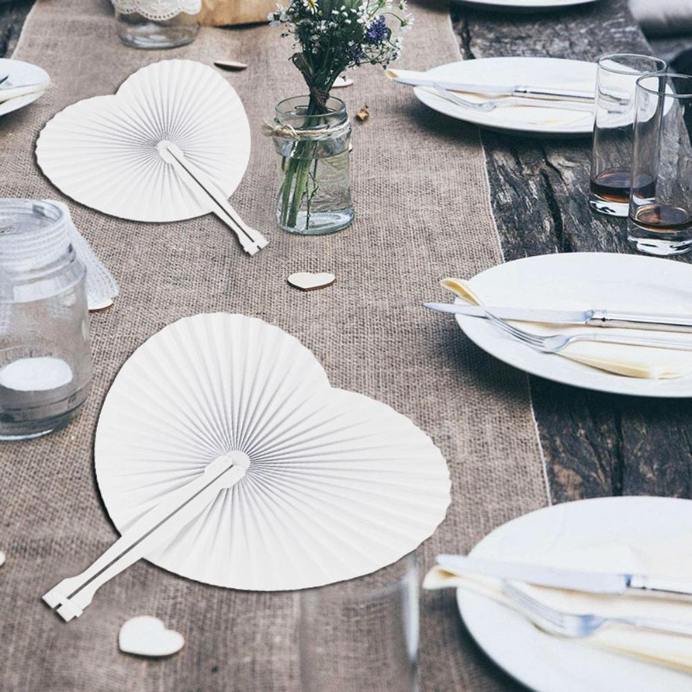 Пустой веер в форме сердца, круглый веер-гармошка из бумаги, складной веер для вечеринки, подарка на день рождения, свадьбу