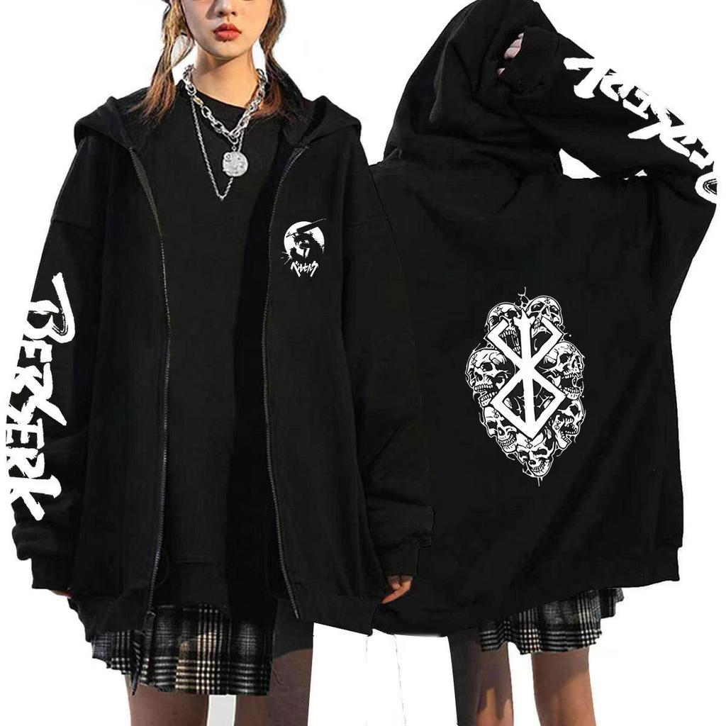 Берсерк Японское Аниме Толстовки с капюшоном на молнии Женские Мужские Худи Харадзюку Мультяшные Куртки Унисекс Пальто Топы Хип-хоп Худи Уличная одежда