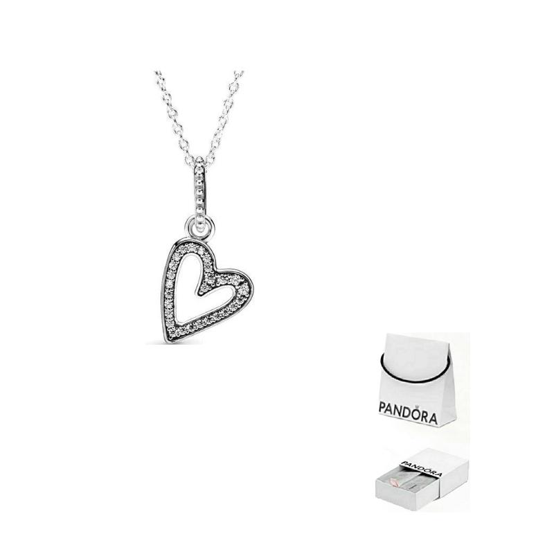 Pandora Heart Pendant Necklace With Cubic Zirconia Unisex necklace Silver 398688C01-50