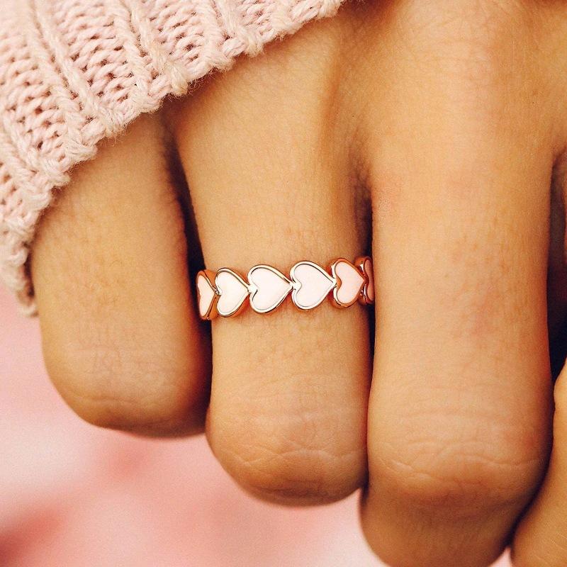 Ring, Simple Pink Heart-To-Heart Epoxy Ring For Women, Valentine'S Day Gift Accessories